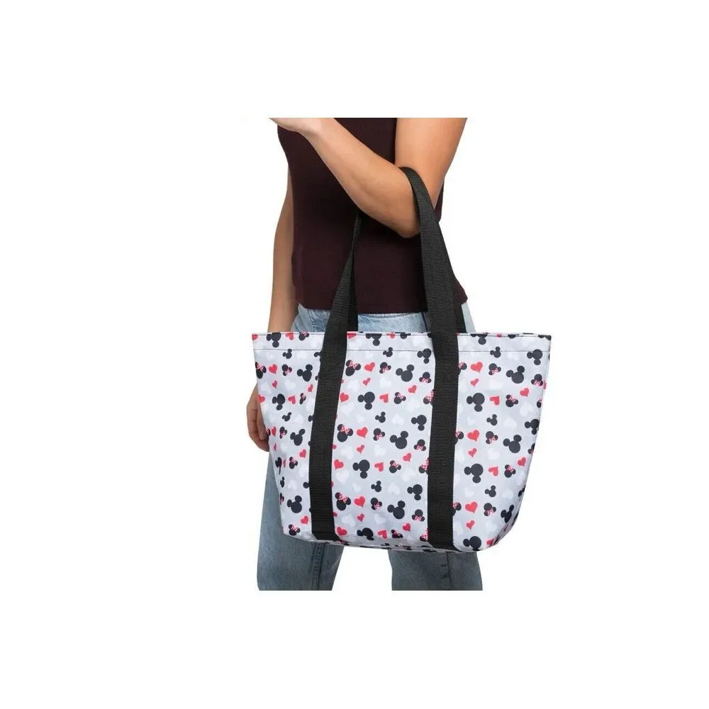 Disney Mickey & Minnie Gray Iconic Print‎ Heart Travel Tote Bag~ Licensed NWT